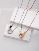 Roundness Hollow Round Black Onyx / Pearl Necklace