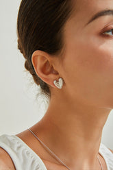 Textured Heart Stud Silver Earrings